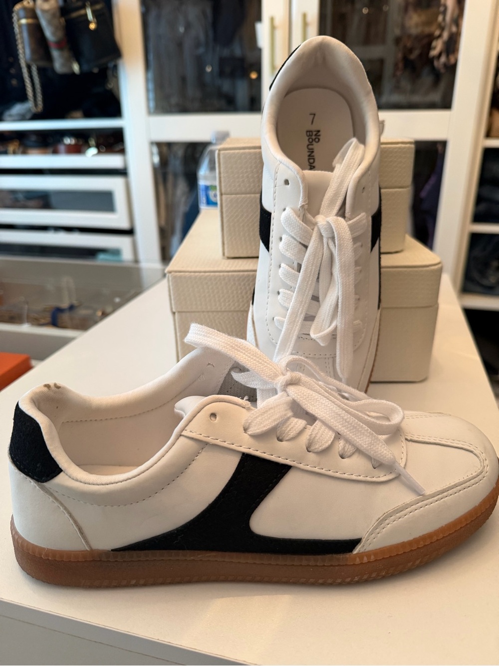 White  Sneakers with Black Accent and Gum Sole
